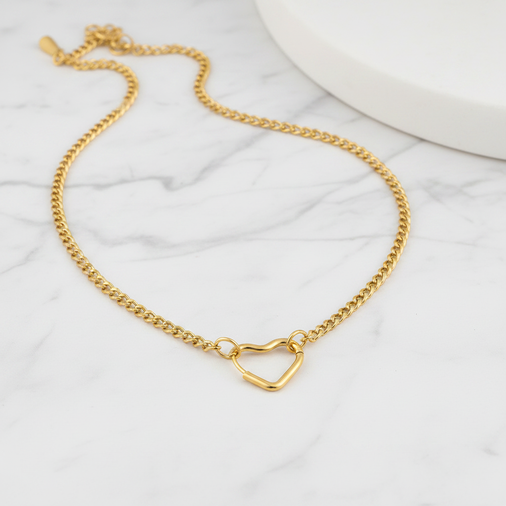 Gold Cuban Link Heart Necklace - Style 4