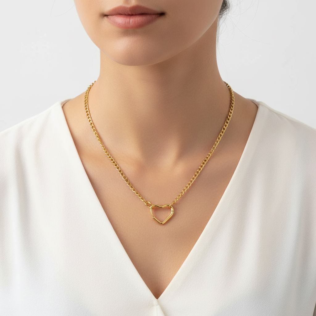 Gold Cuban Link Heart Necklace - Style 5