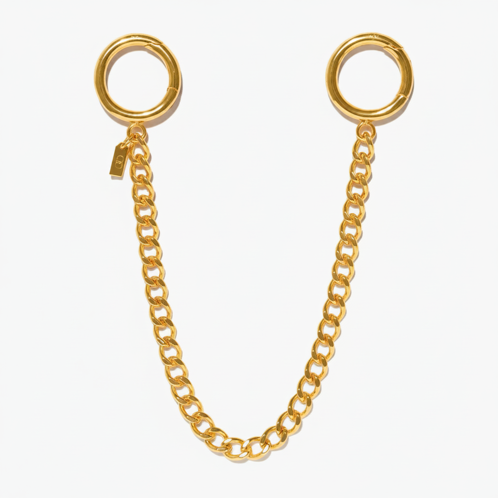 Gold Double Hoop Chain Earring 1