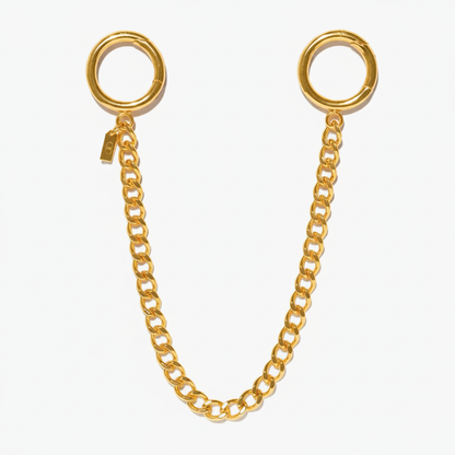 Gold Double Hoop Chain Earring 1