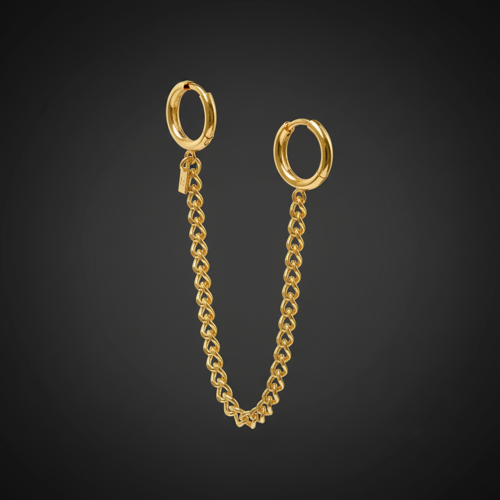 Gold Double Hoop Chain Earring 6