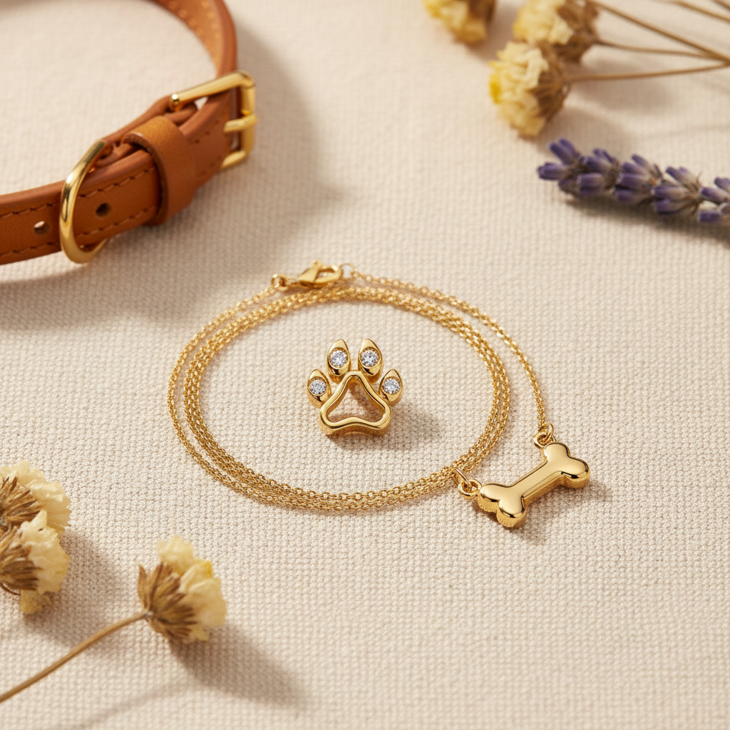 Gold Paw Print Pet Flatlay