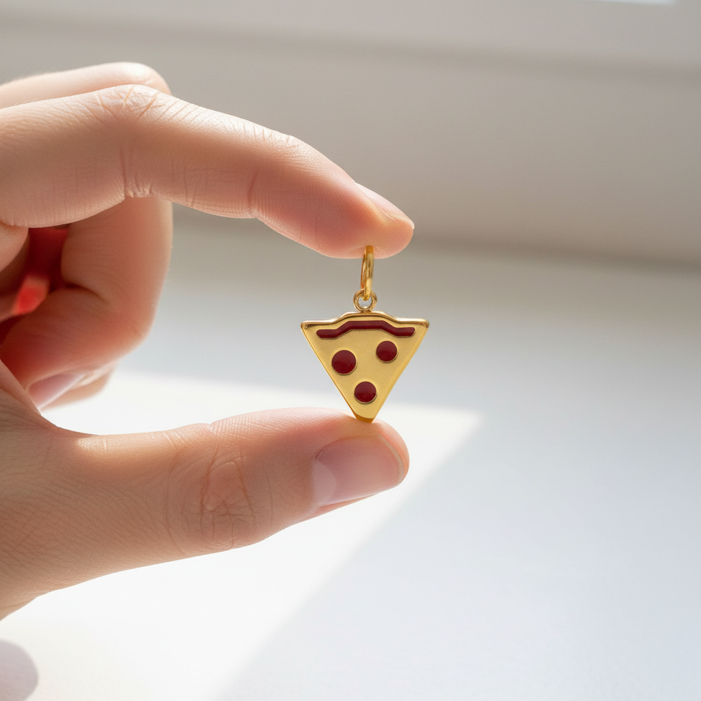 Gold Pizza Charm - Hand Held Lifestyle