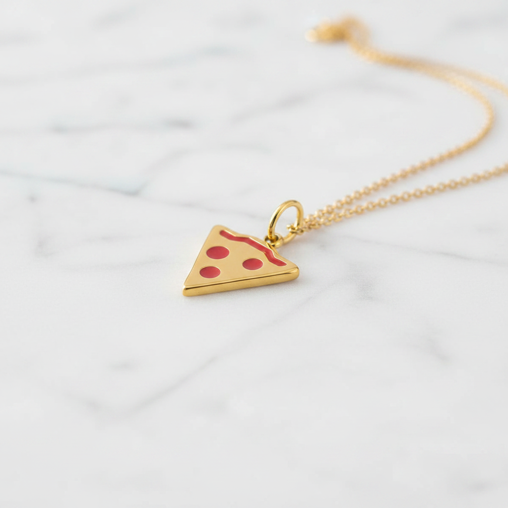 Gold Pizza Charm - Marble Flatlay