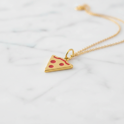 Gold Pizza Charm - Marble Flatlay
