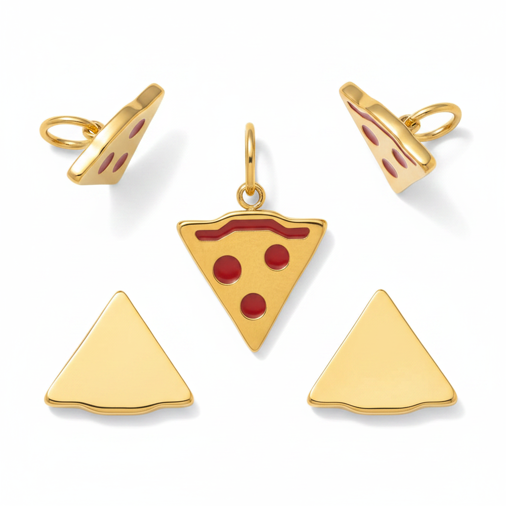 Gold Pizza Charm - Multiple Angles