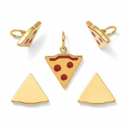 Gold Pizza Charm - Multiple Angles