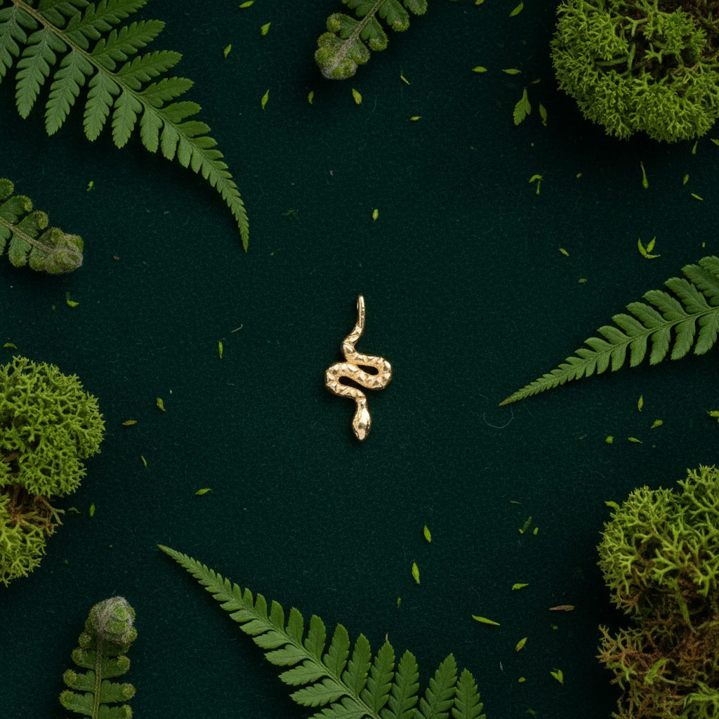 Gold Snake Charm - Forest Green Botanical