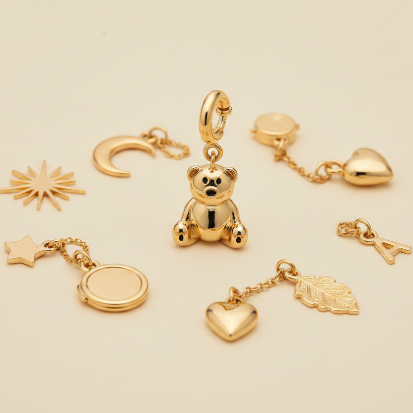 Gold Teddy Bear Charm - Multi Charm Styling