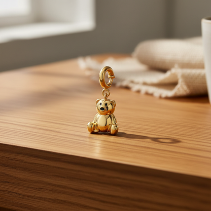 Gold Teddy Bear Charm - Oak Desk Indoor