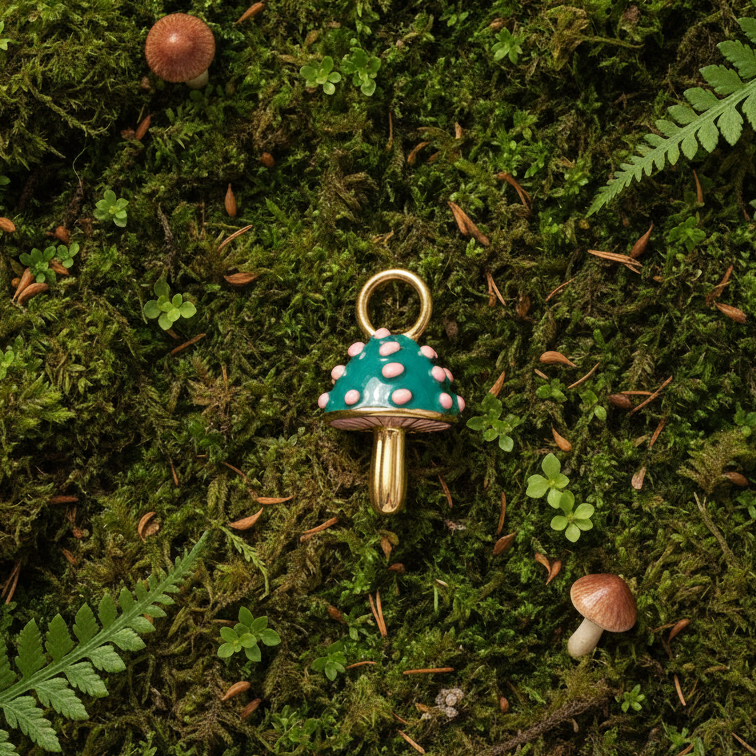 Green Mushroom Charm - Dark Forest Moss