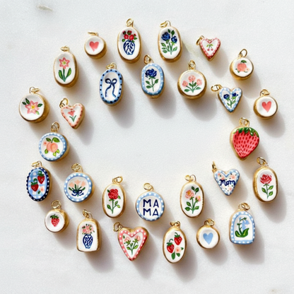 Handpainted charms flat lay 1