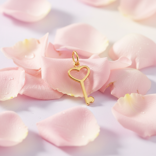 Heart Key Charm - Rose Petals