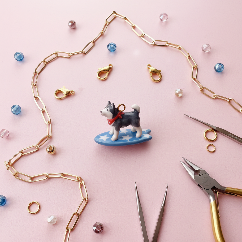 Husky Charm - DIY Jewelry Flatlay
