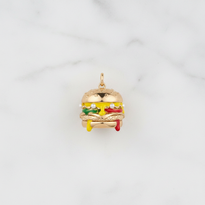 Classic cheeseburger charm flat lay marble