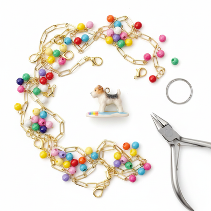 Wire Fox Terrier charm DIY rainbow flatlay