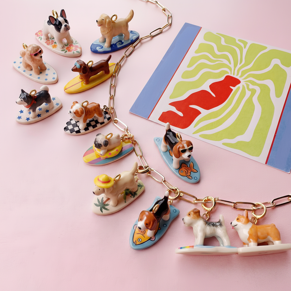 Beagle charm pink lifestyle flatlay
