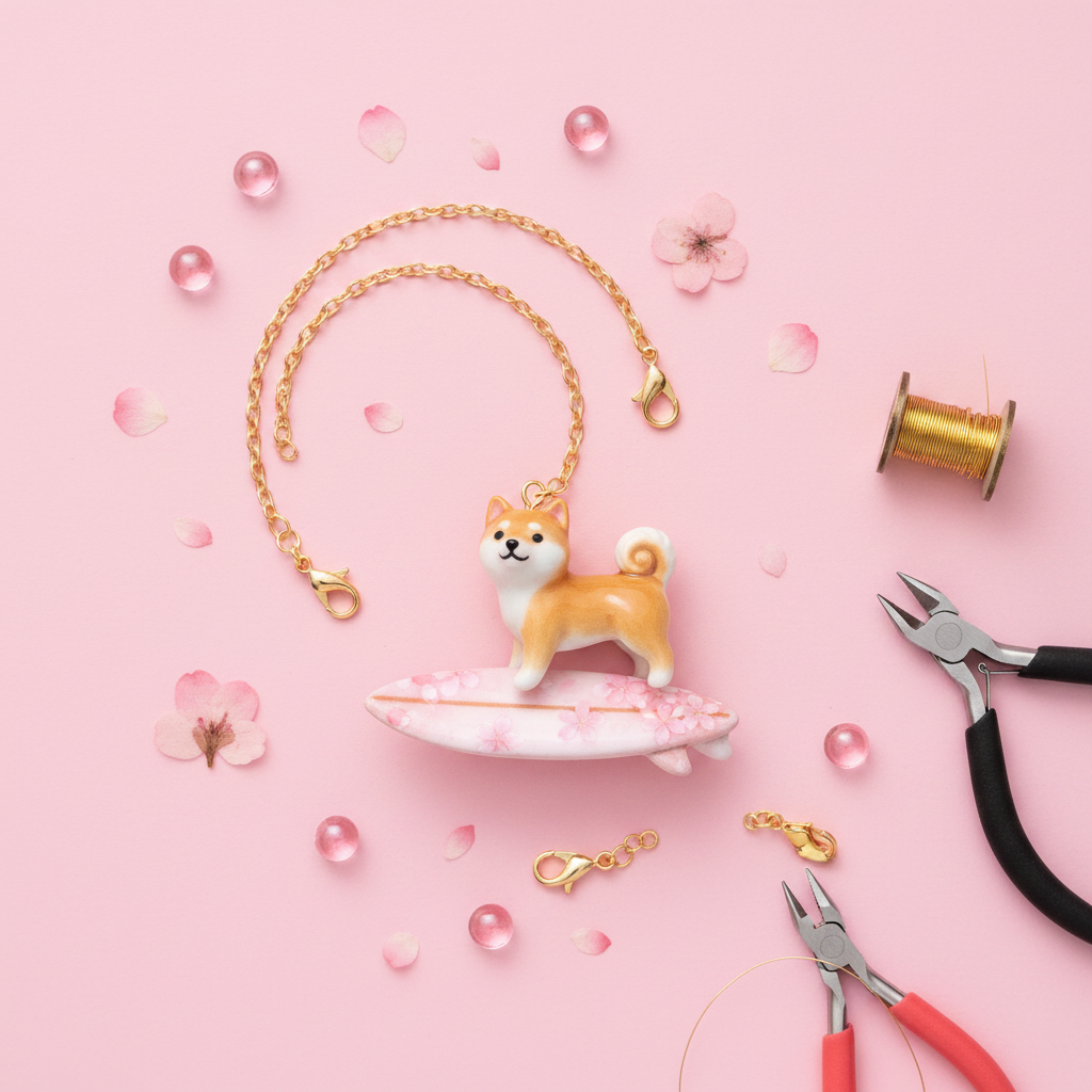 Shiba Inu charm DIY jewelry flatlay
