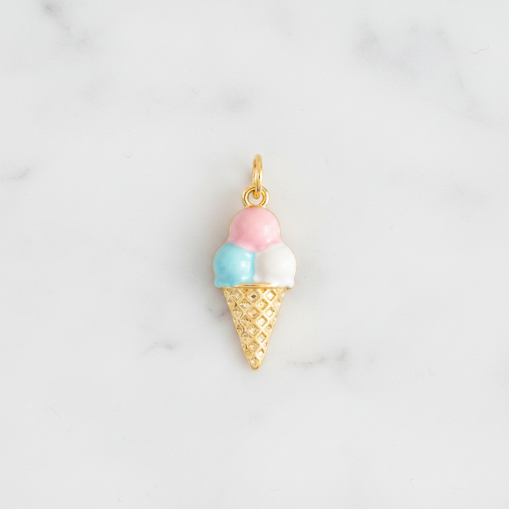 Triple scoop ice cream charm flat lay marble
