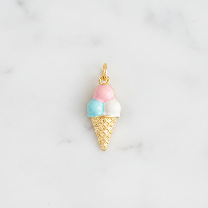 Triple scoop ice cream charm flat lay marble