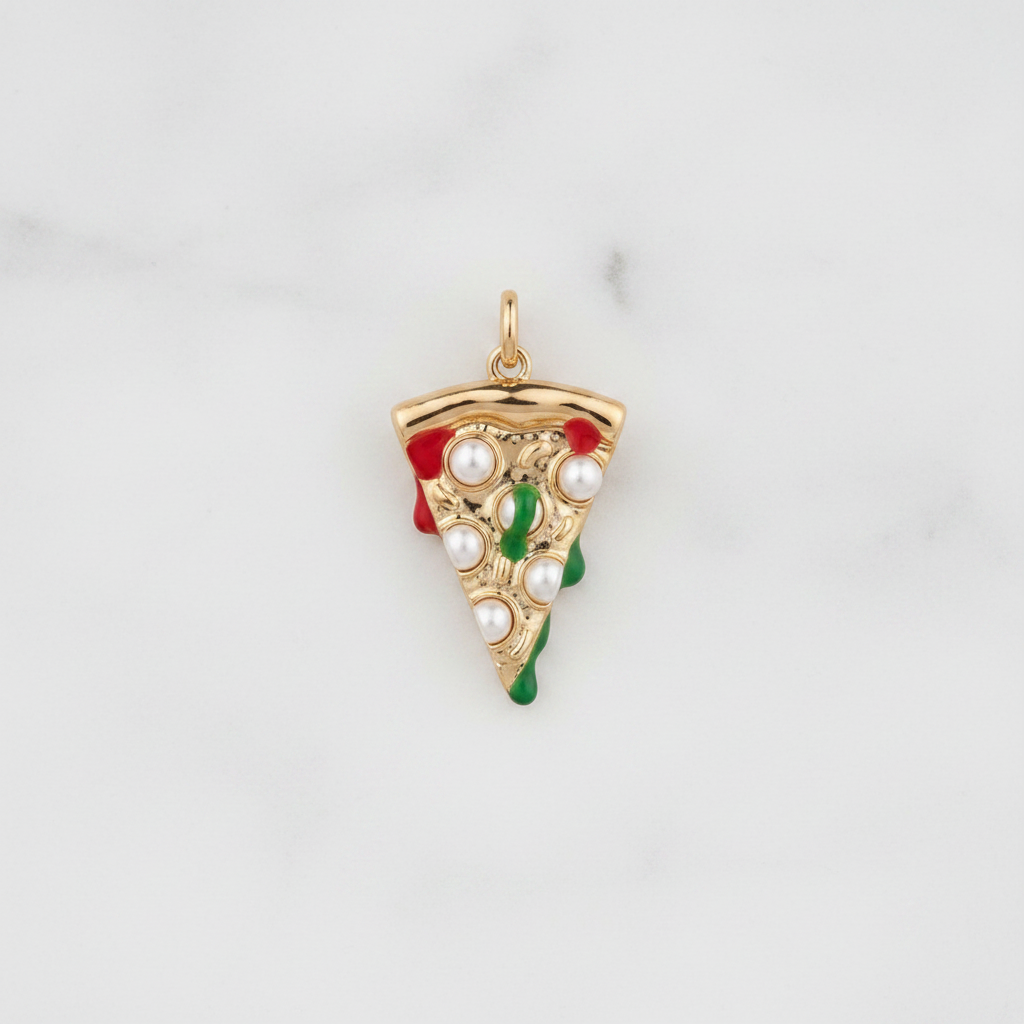 Pizza slice charm flat lay marble