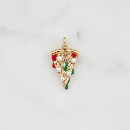 Pizza slice charm flat lay marble