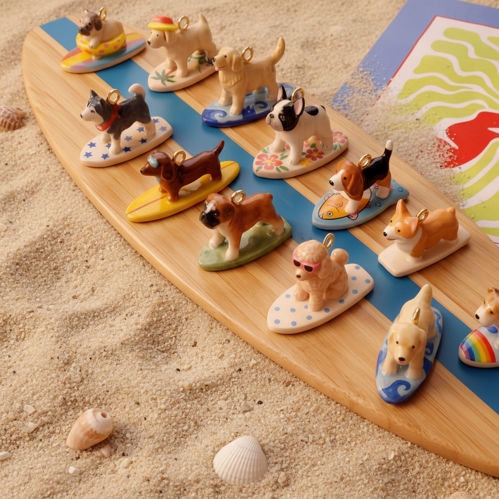 Husky charm wooden surfboard display