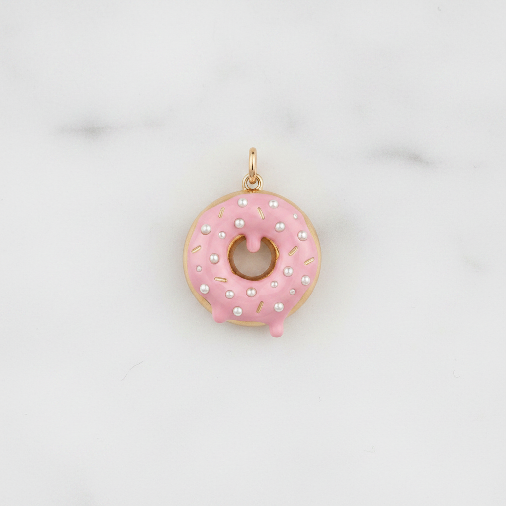 Pink donut charm flat lay marble