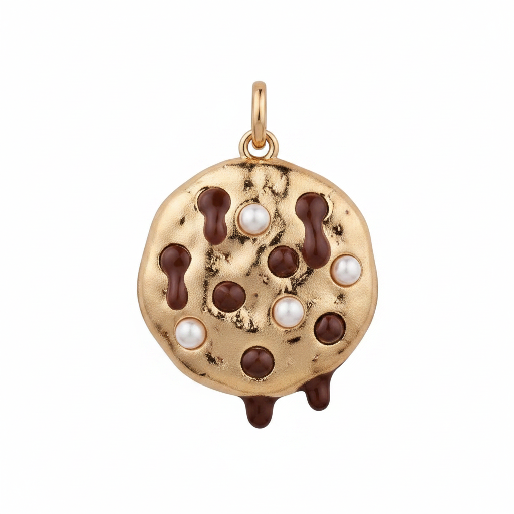 Chocolate chip cookie charm white background angle