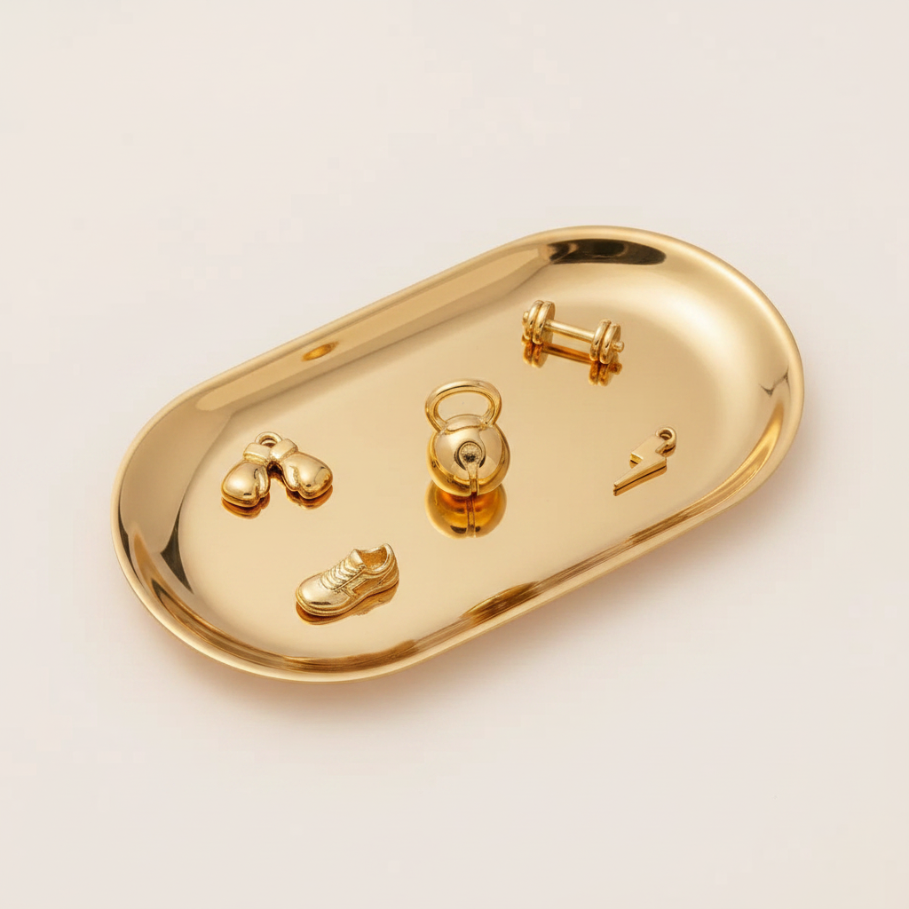 Kettlebell Charm - Gold Jewelry Tray