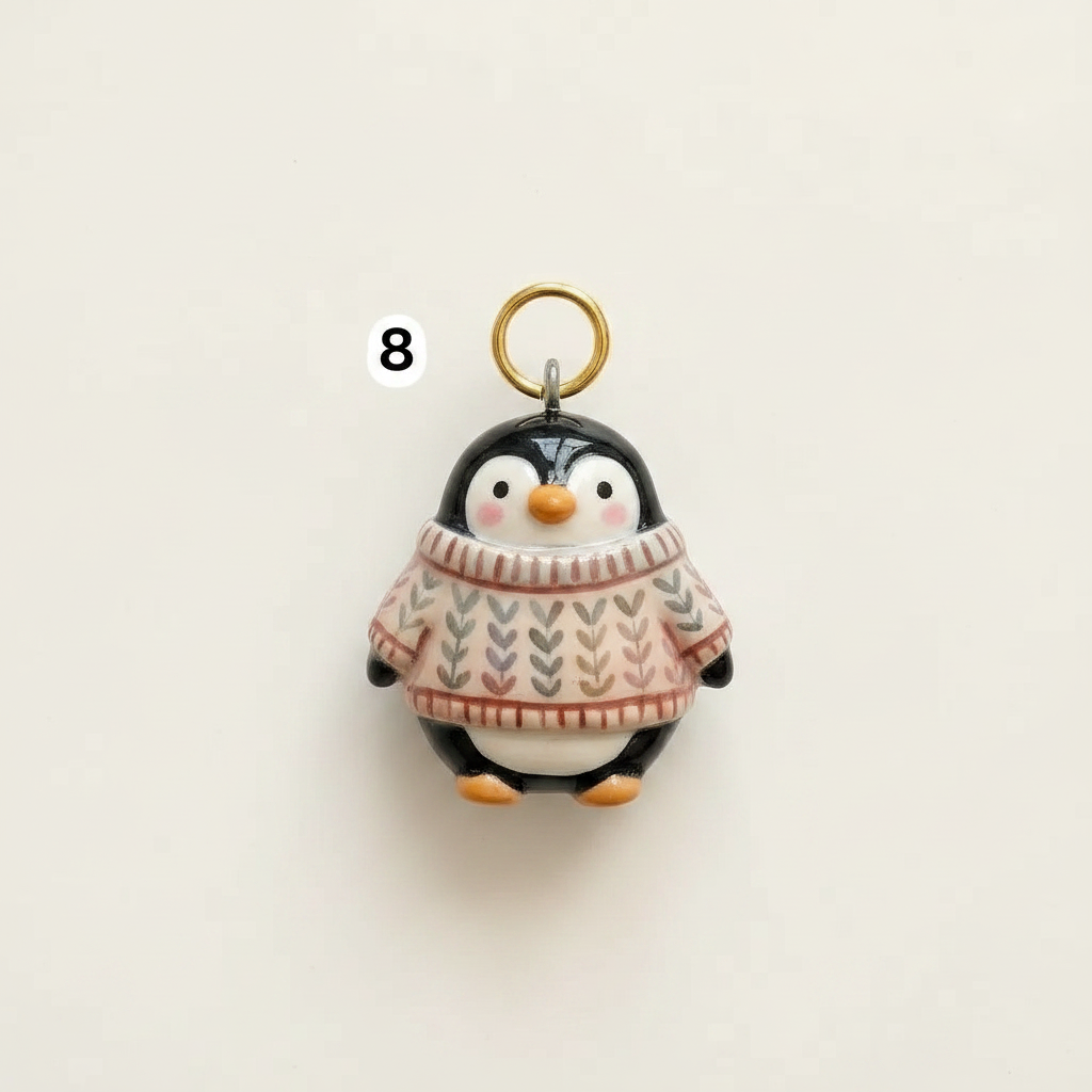 Knit Sweater Penguin Charm - Beige Background