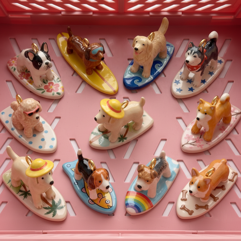 Lab Straw Hat Charm - Pink Crate Display
