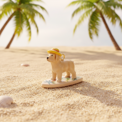 Lab Straw Hat Charm - Tropical Beach Scene