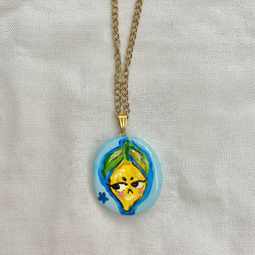 Lemon Charm Necklace - Beige Background