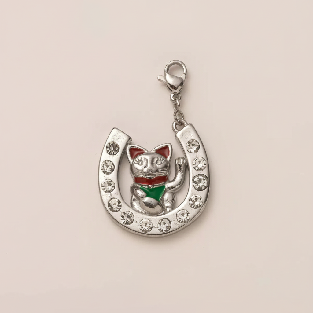 Lucky Cat Horseshoe Charm - Front