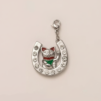Lucky Cat Horseshoe Charm - Front