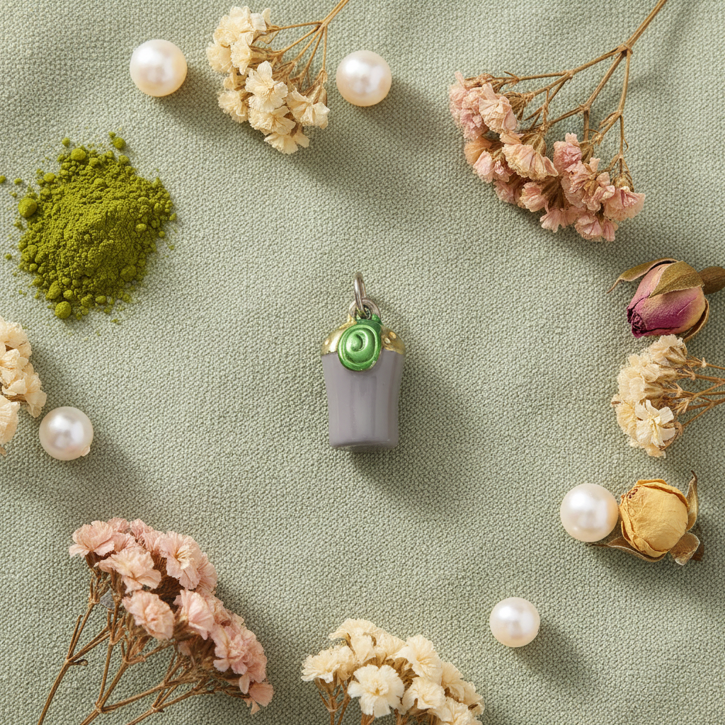 Matcha Cup Charm DIY Flatlay