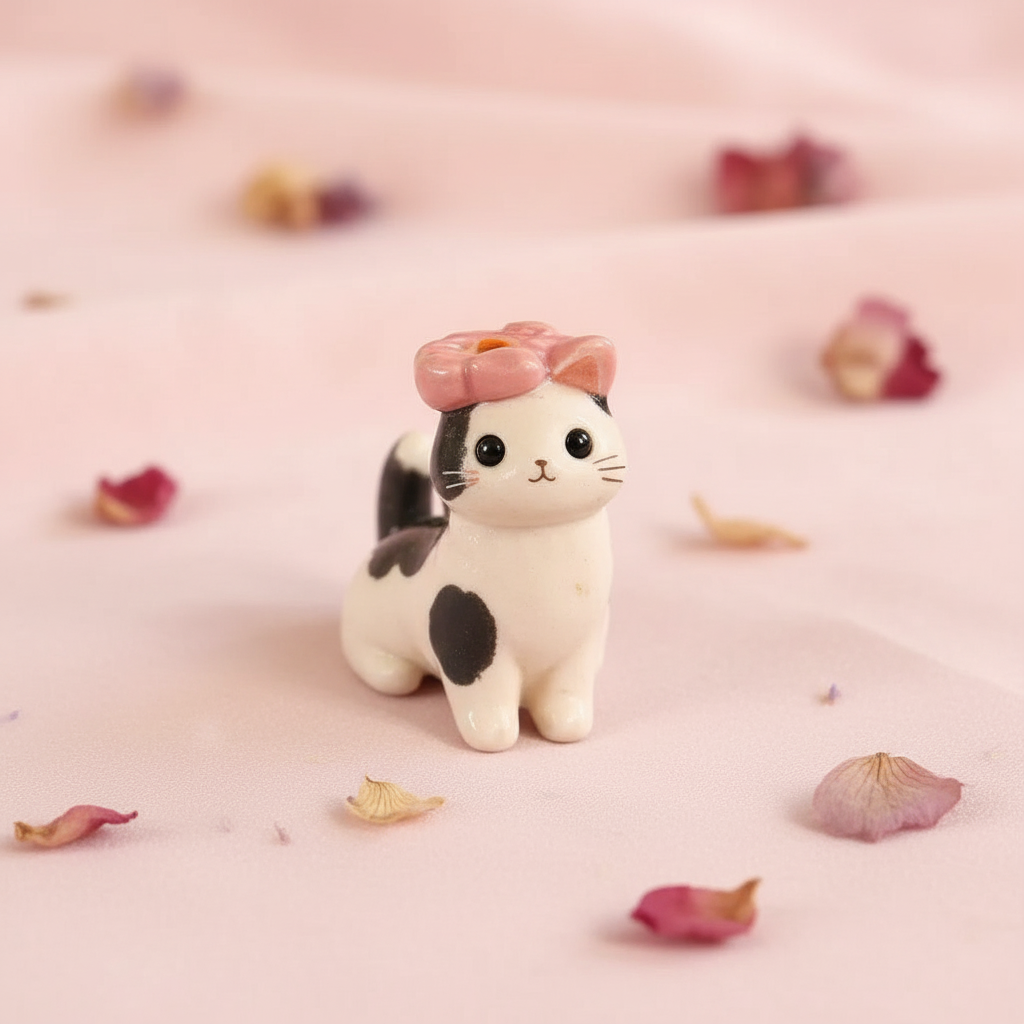 Pink Bow Cat - Floral