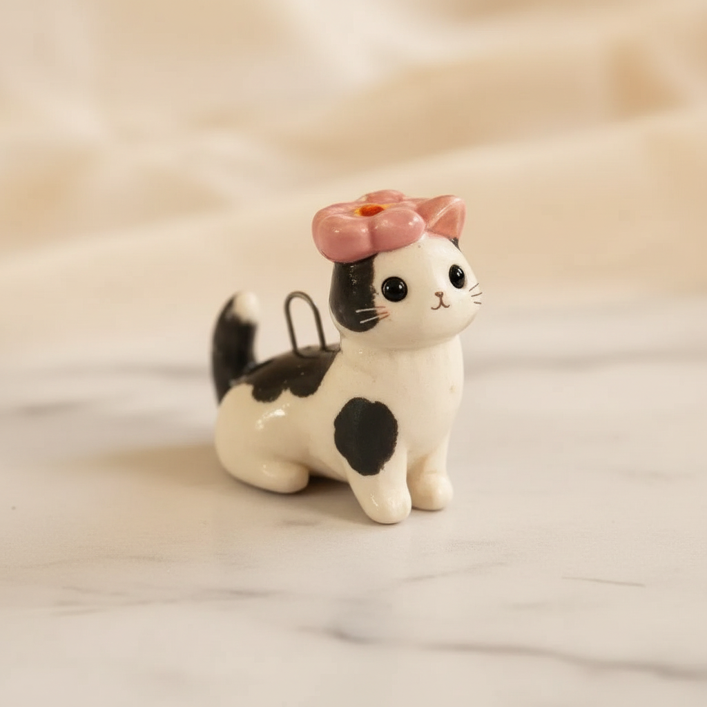 Pink Bow Cat - Marble