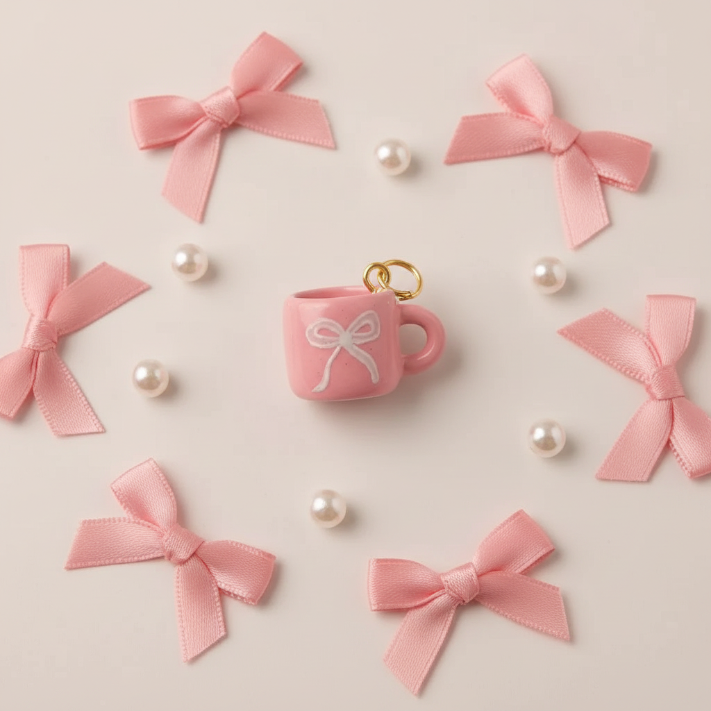 Pink Bow Mug - Bow Pearl DIY Flat Lay
