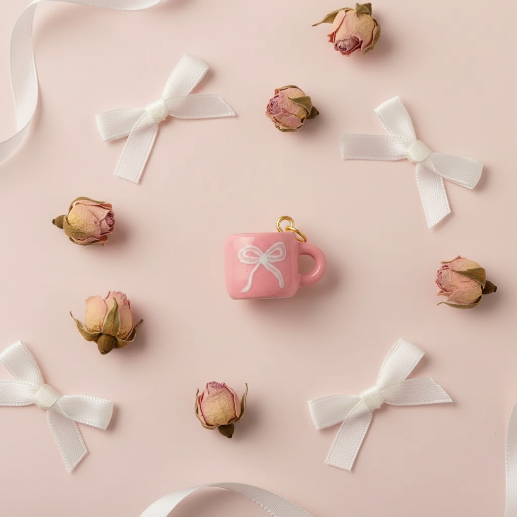 Pink Bow Mug Charm - Coquette Still Life