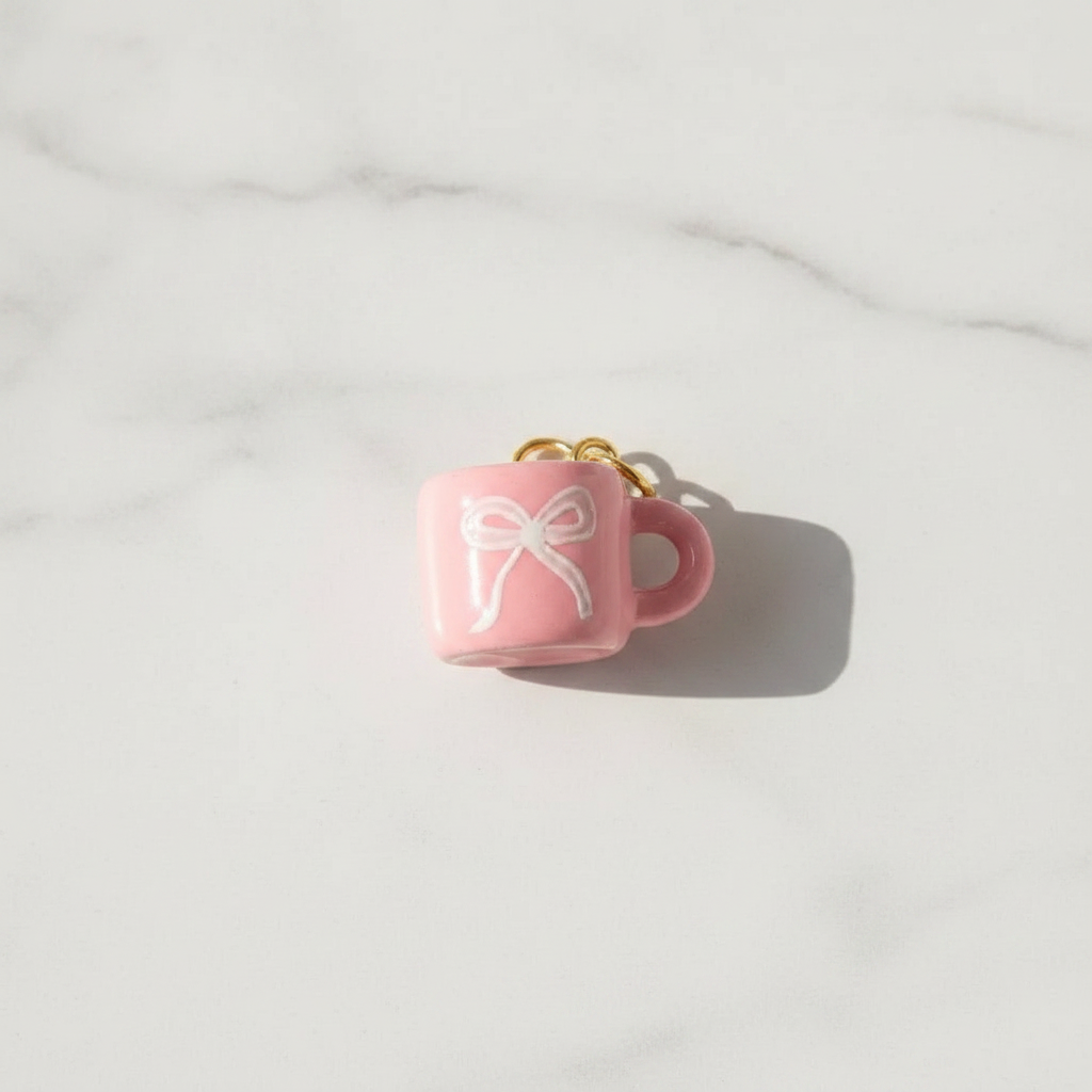 Pink Bow Mug Charm - Marble Flat Lay