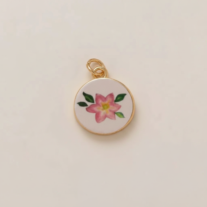 Pink camellia round charm - cream background