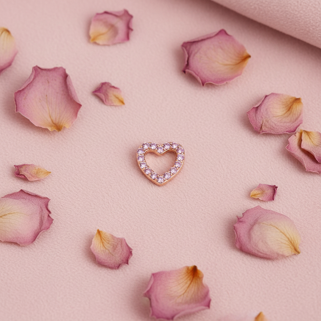 Pink CZ Open Heart Charm - Rose Petal Flatlay
