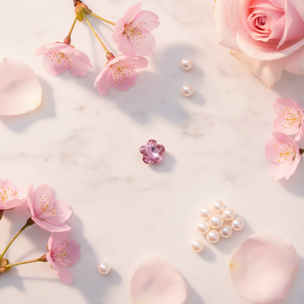 Pink Flower Crystal Blossom Flatlay
