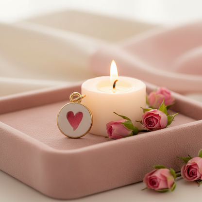 Pink heart charm - velvet tray candle