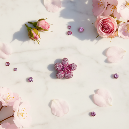 Pink Pave Flower Sakura Flatlay