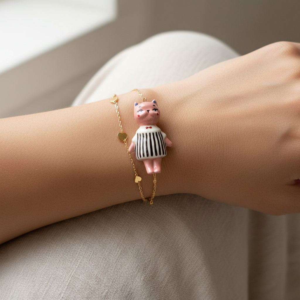 Pink Stripe Cat - Bracelet