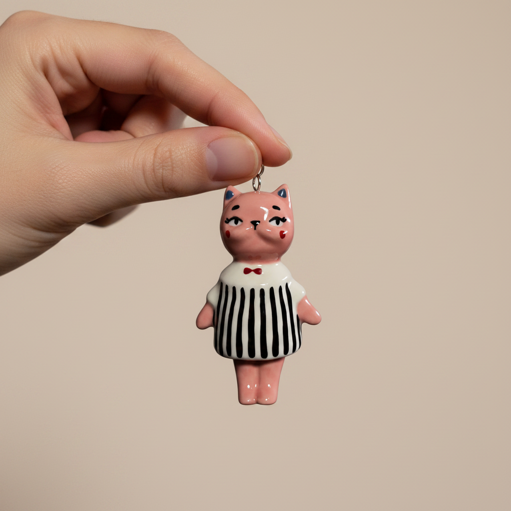 Pink Stripe Cat - Hand