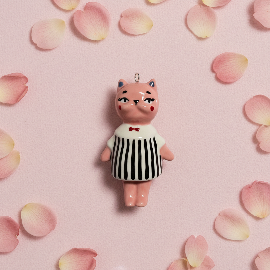 Pink Stripe Cat - Pink Floral
